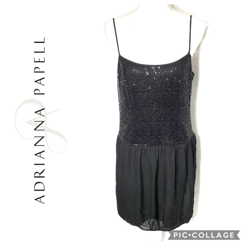 Adrianna Papell Sequin Black Dress Sz 10 Women’s Sleeveless Spaghetti Strap